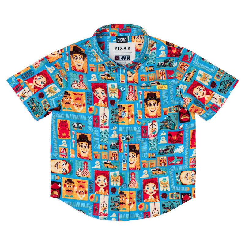RSVLTS Woodcut Woody & Friends Preschool KUNUFLEX Short Sleeve Shirt in Blue — detail 2