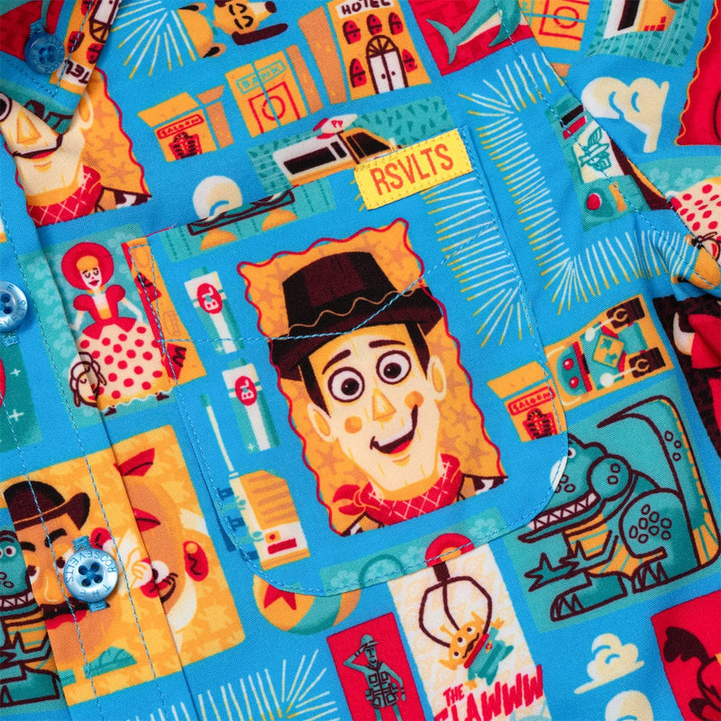 RSVLTS Woodcut Woody & Friends Preschool KUNUFLEX Short Sleeve Shirt in Blue — detail 3