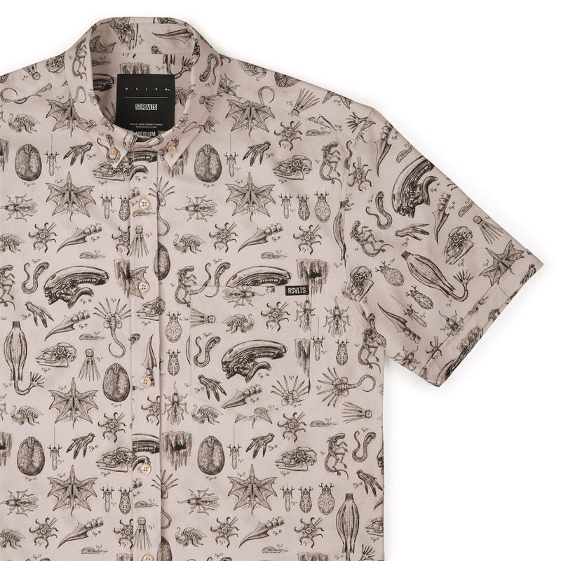 RSVLTS Xeno Zoology KUNUFLEX Short Sleeve Shirt in Brown — front view