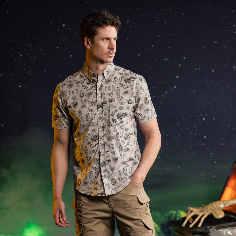 RSVLTS Xeno Zoology KUNUFLEX Short Sleeve Shirt in Brown — detail 2