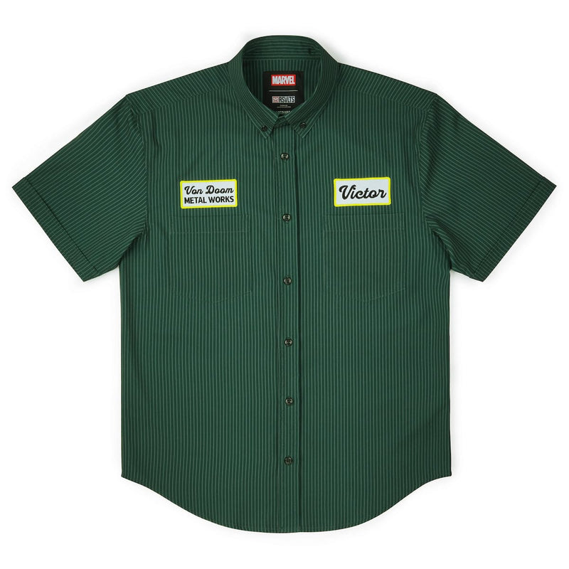 RSVLTS Von Doom Metal Works KUNUFLEX Short Sleeve Shirt in Green — front view