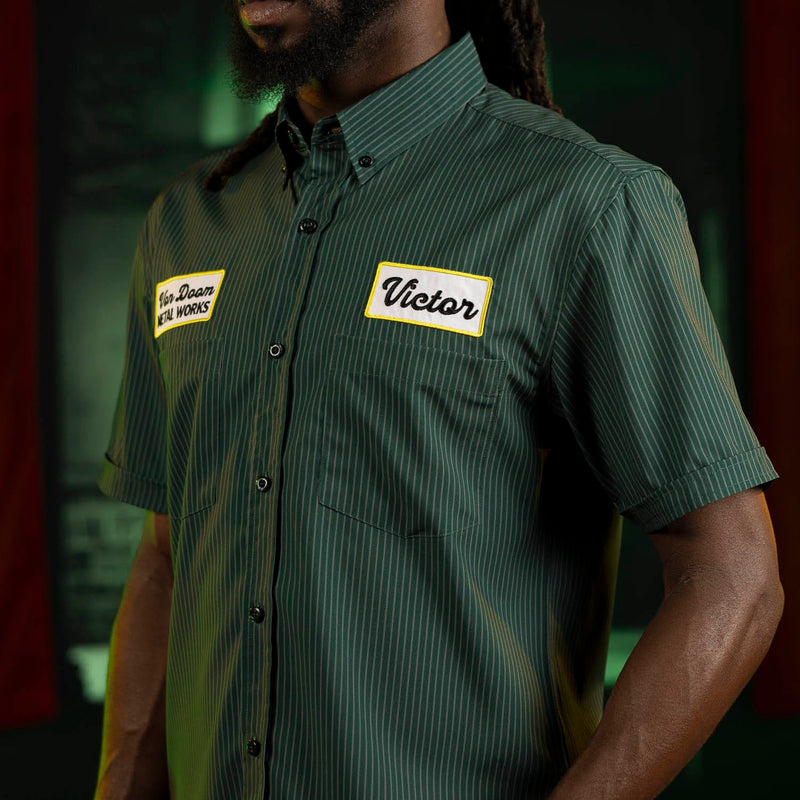 RSVLTS Von Doom Metal Works KUNUFLEX Short Sleeve Shirt in Green — detail 8