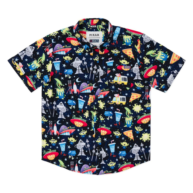RSVLTS What a Spaceport! Youth KUNUFLEX Short Sleeve Shirt in Black — front view