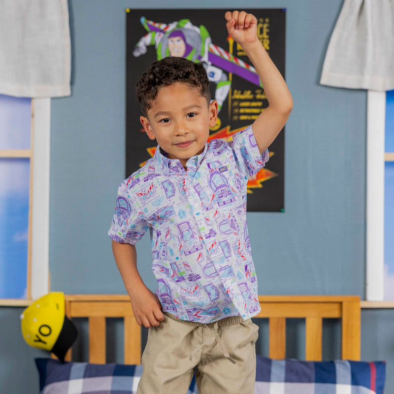 RSVLTS Space Ranger Schematics Preschool KUNUFLEX Short Sleeve Shirt in Blue — front view