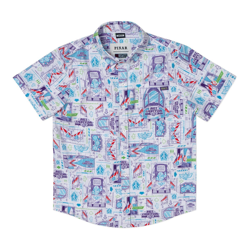 RSVLTS Space Ranger Schematics Youth KUNUFLEX Short Sleeve Shirt in Blue — front view