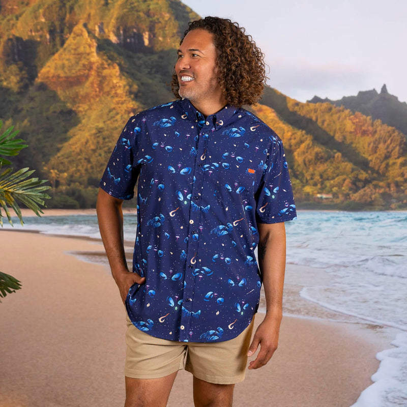 RSVLTS I’d Rather Be Shiny KUNUFLEX Short Sleeve Shirt in Blue — detail 2