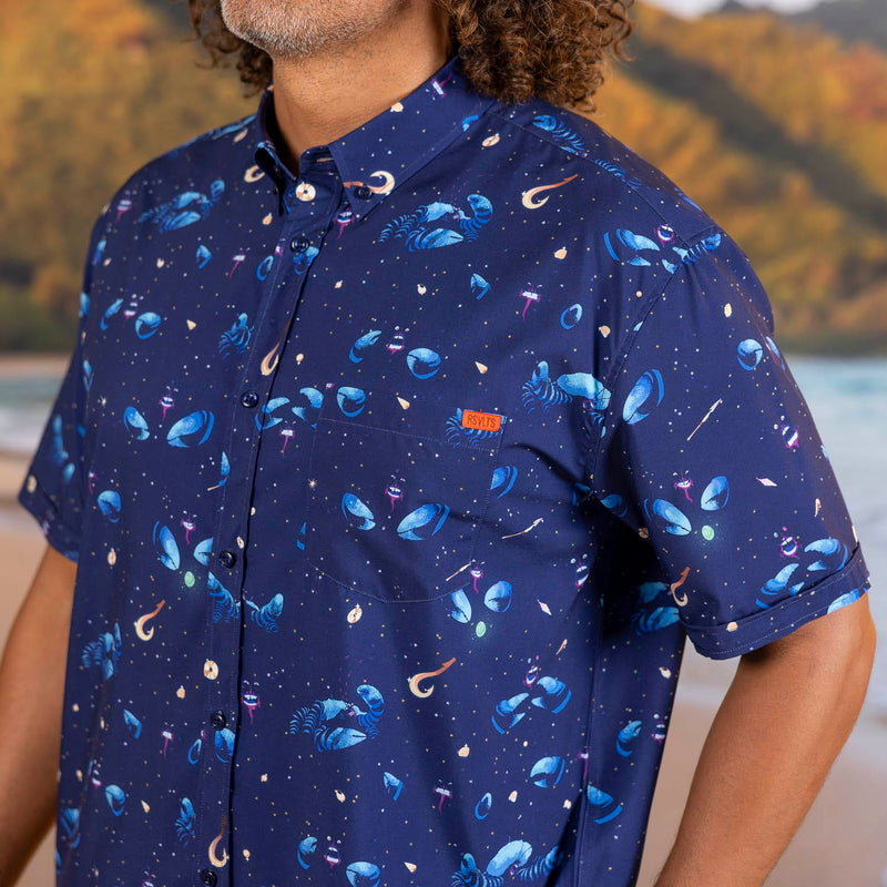 RSVLTS I’d Rather Be Shiny KUNUFLEX Short Sleeve Shirt in Blue — detail 4