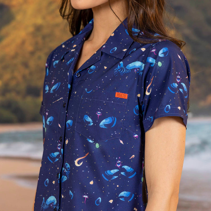 RSVLTS I’d Rather Be Shiny Women's KUNUFLEX Short Sleeve Shirt in Blue — detail 3