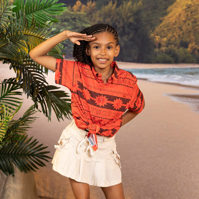 RSVLTS Daughter of the Sea Youth KUNUFLEX Short Sleeve Shirt in Orange — front view