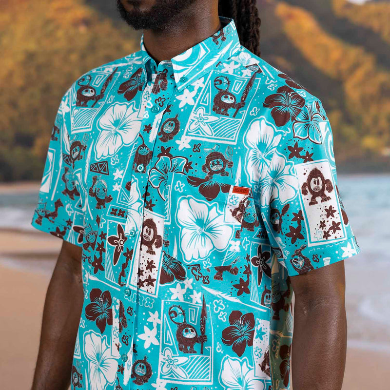 RSVLTS Fear the Kakamora KUNUFLEX Short Sleeve Shirt in Blue — detail 4