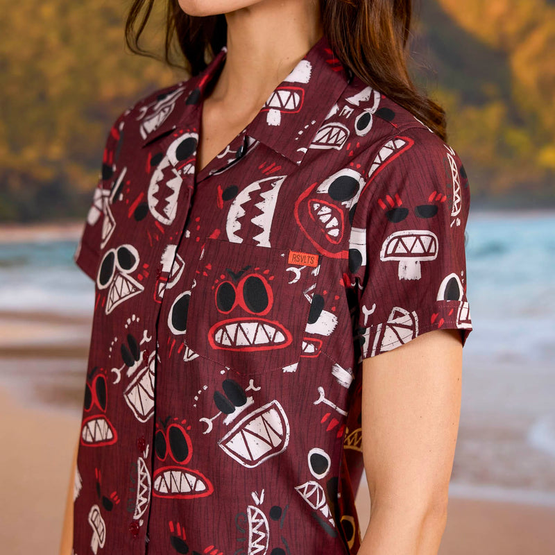 RSVLTS COCONUTS! Women's KUNUFLEX Short Sleeve Shirt in Red — detail 3