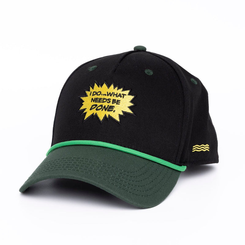 RSVLTS What Needs Be Done 5-Panel Curved Brim Hat in Black — front view