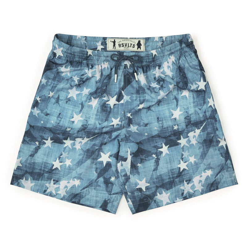 RSVLTS Star-Spangled Banger Hybrid Shorts in Blue — front view