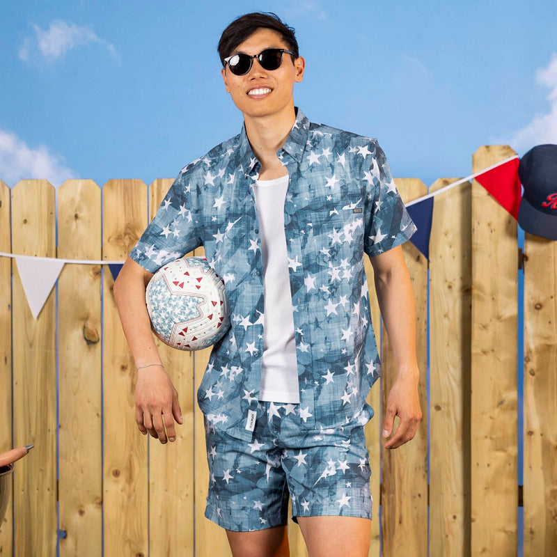 RSVLTS Star-Spangled Banger Hybrid Shorts in Blue — detail 4