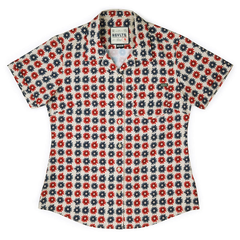 RSVLTS Freedom Flowers Women's KUNUFLEX Short Sleeve Shirt in Blue — detail 2