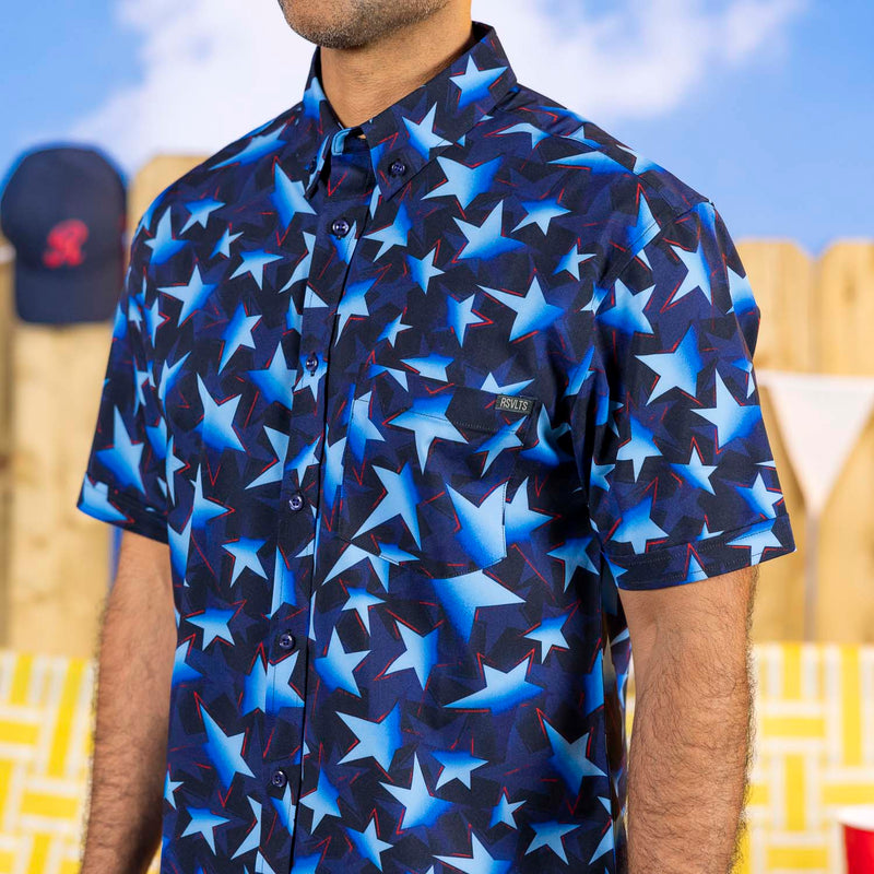 RSVLTS Bold Glory KUNUFLEX Short Sleeve Shirt in Blue — front view