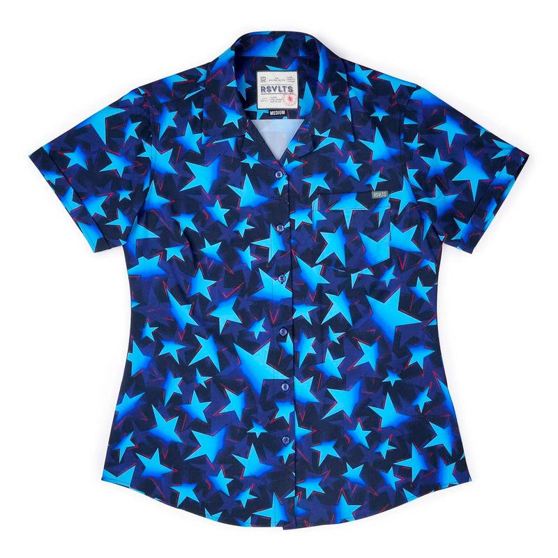 RSVLTS Bold Glory Women's KUNUFLEX Short Sleeve Shirt in Blue — detail 2