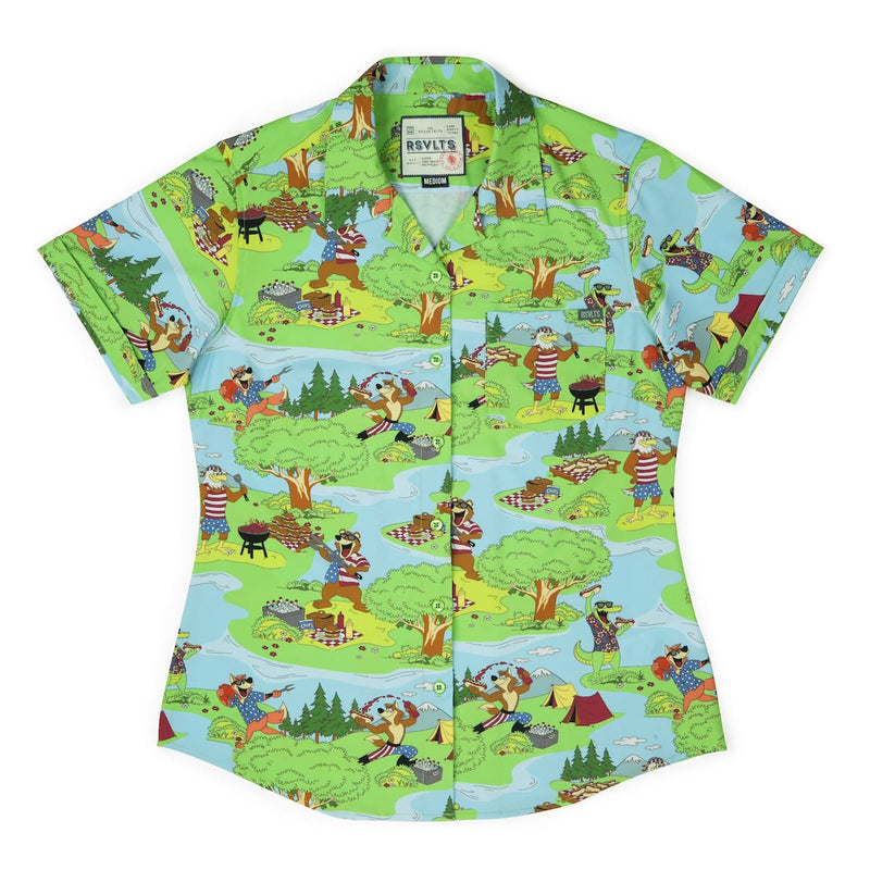 RSVLTS Forest Fourth Women's KUNUFLEX Short Sleeve Shirt in Green — detail 2