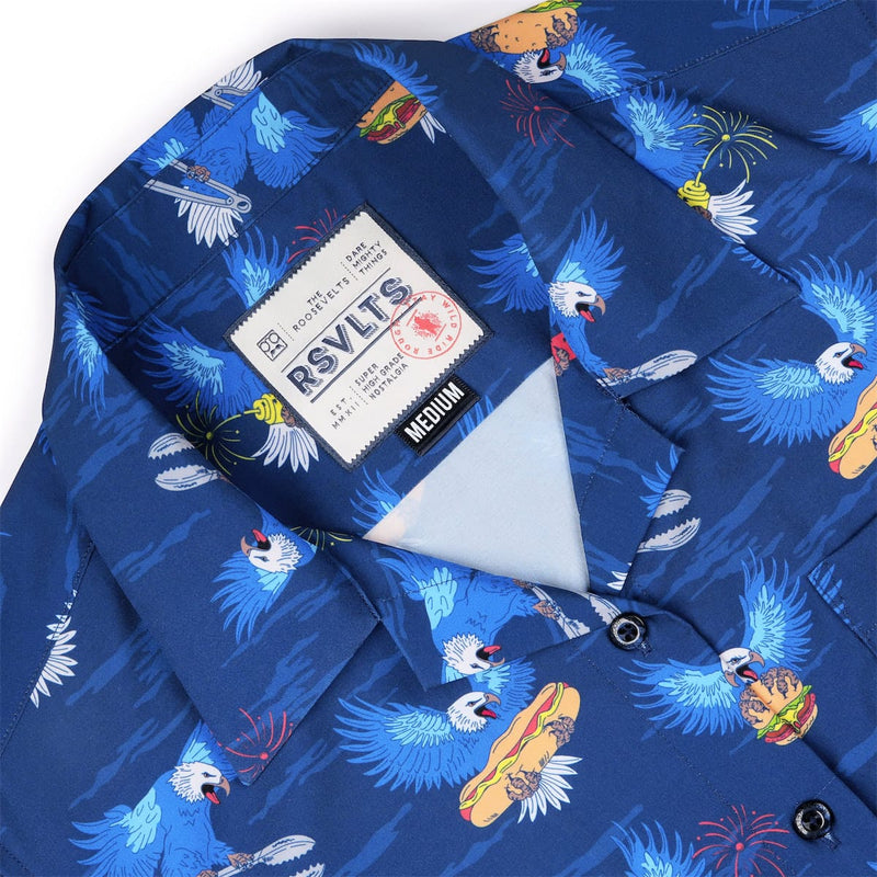 RSVLTS BBQ Wings Women's KUNUFLEX Short Sleeve Shirt in Blue — detail 3
