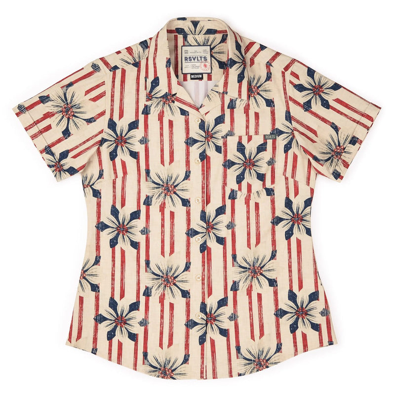 RSVLTS Liberty in Bloom Women's KUNUFLEX Short Sleeve Shirt in Blue — detail 2