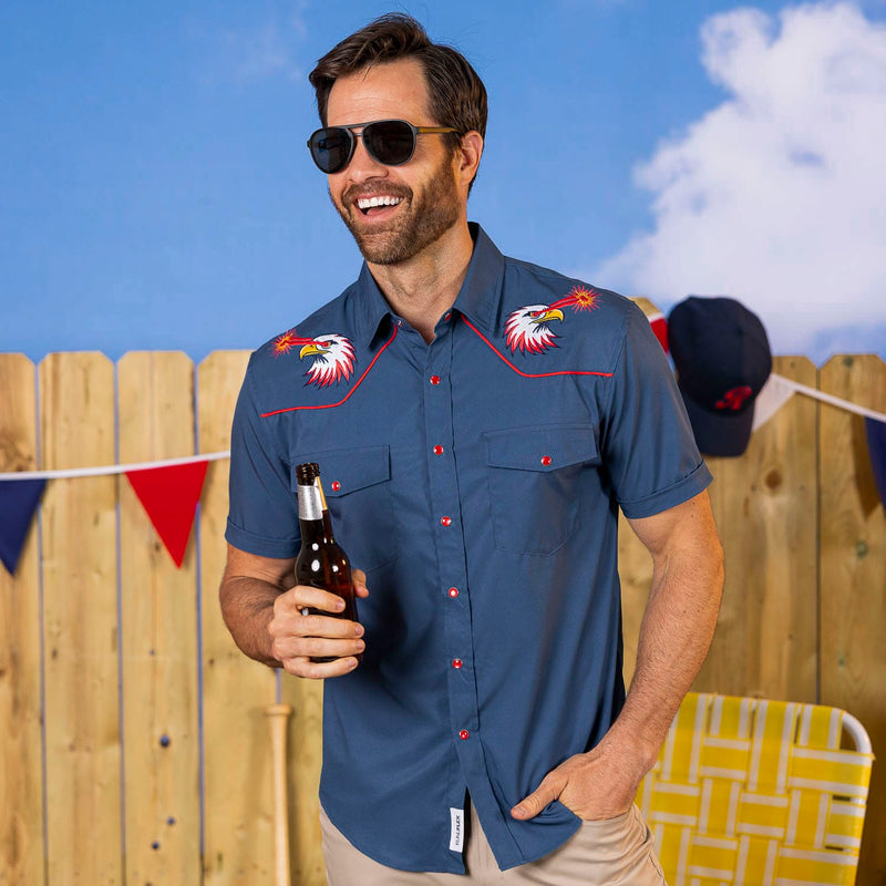 RSVLTS Red Glare Roper Short Sleeve Shirt in Blue — detail 3
