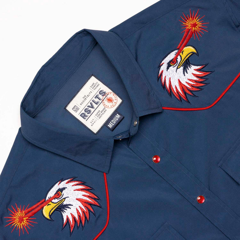 RSVLTS Red Glare Roper Short Sleeve Shirt in Blue — detail 4