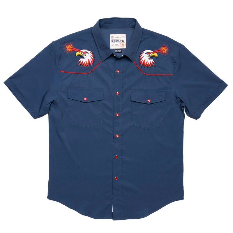 RSVLTS Red Glare Roper Short Sleeve Shirt in Blue — detail 6