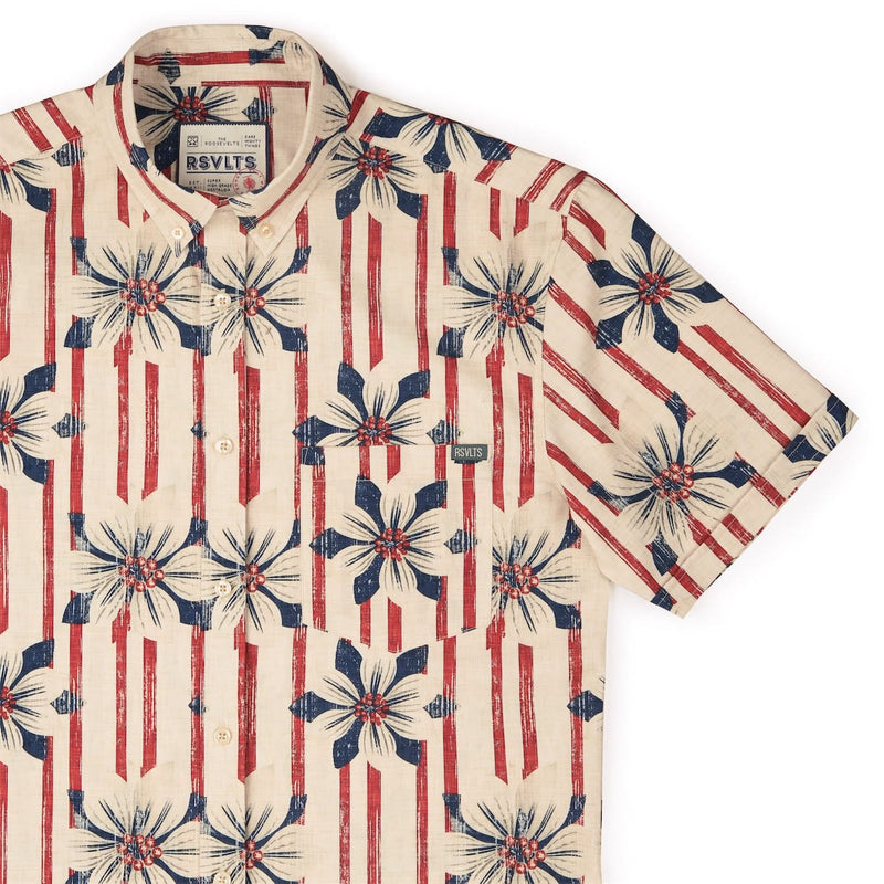 RSVLTS Liberty in Bloom KUNUFLEX Short Sleeve Shirt in Blue — detail 2