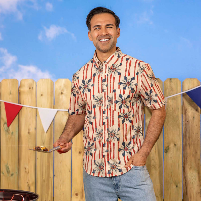 RSVLTS Liberty in Bloom KUNUFLEX Short Sleeve Shirt in Blue — detail 3