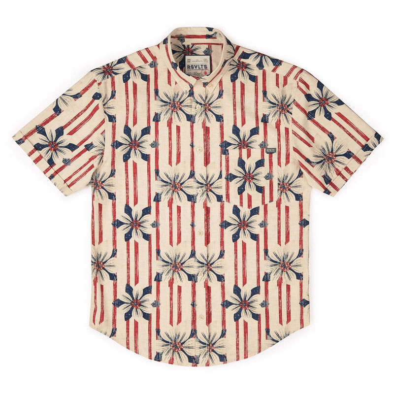 RSVLTS Liberty in Bloom KUNUFLEX Short Sleeve Shirt in Blue — detail 5