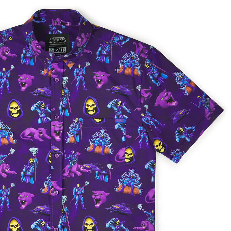 RSVLTS Purrr-fectly Evil KUNUFLEX Short Sleeve Shirt in Purple — front view