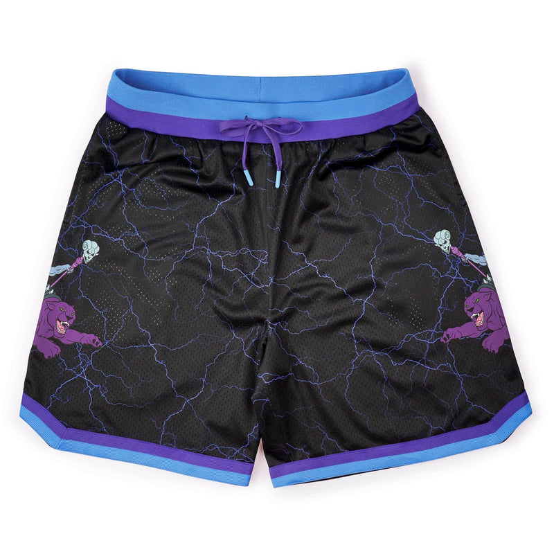 RSVLTS Purrr-fectly Evil Mesh Shorts in Black — front view