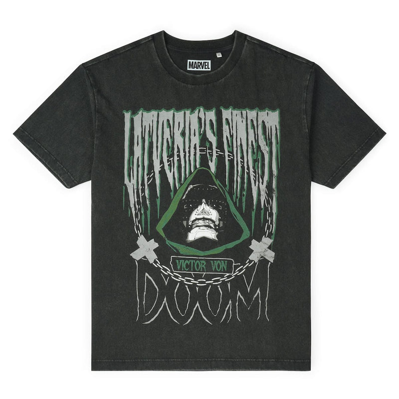 RSVLTS Latveria's Finest Vintage Crewneck Tee in Black — front view