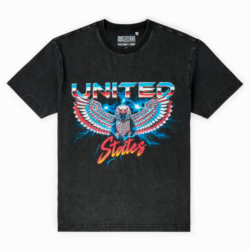 RSVLTS United States of Metal Vintage Crewneck Tee in Black — front view