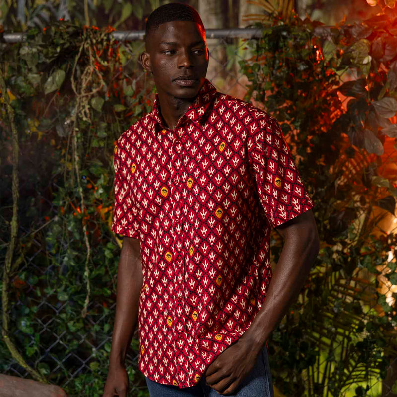 RSVLTS The Past Preserved Bamboo Short Sleeve Shirt in Red — detail 2