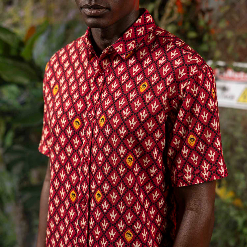 RSVLTS The Past Preserved Bamboo Short Sleeve Shirt in Red — detail 4