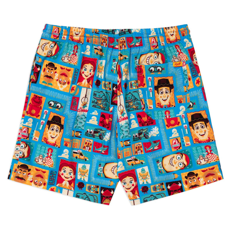 RSVLTS Woodcut Woody & Friends Hybrid Shorts in Blue — detail 5