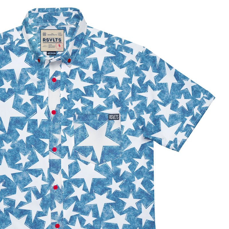 RSVLTS Bold Glory ('94) KUNUFLEX Short Sleeve Shirt in Blue — detail 2