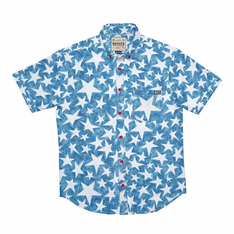 RSVLTS Bold Glory ('94) KUNUFLEX Short Sleeve Shirt in Blue — detail 6