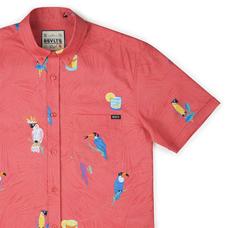 RSVLTS BIG Tropical Flocktails KUNUFLEX Short Sleeve Shirt in Pink — front view