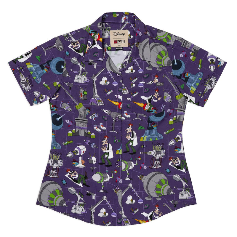 RSVLTS Doofenshmirtz Evil Incorporated Women's KUNUFLEX Short Sleeve Shirt in Purple — detail 2