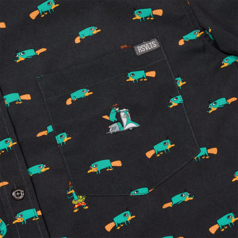 RSVLTS Semi-Aquatic Egg-Laying Mammal of Action KUNUFLEX Short Sleeve Shirt in Black — detail 3