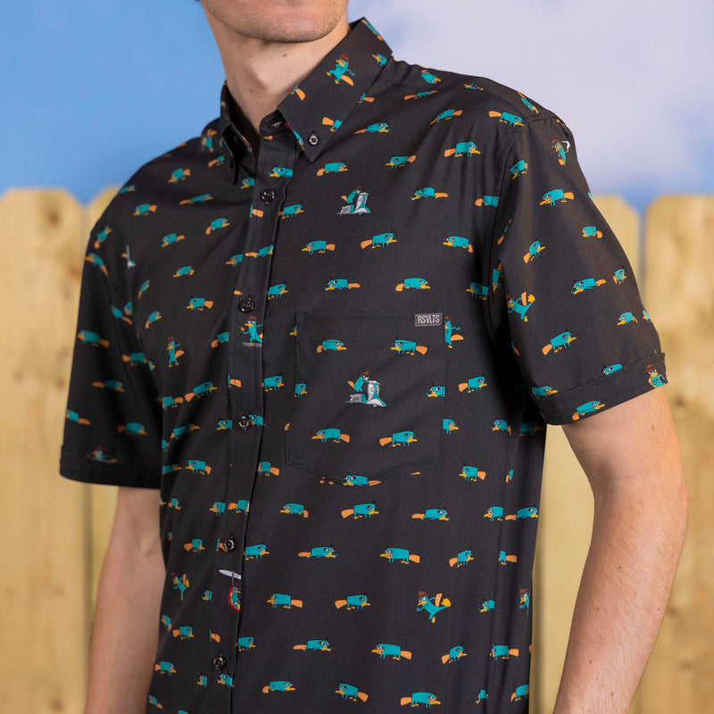 RSVLTS Semi-Aquatic Egg-Laying Mammal of Action KUNUFLEX Short Sleeve Shirt in Black — detail 4