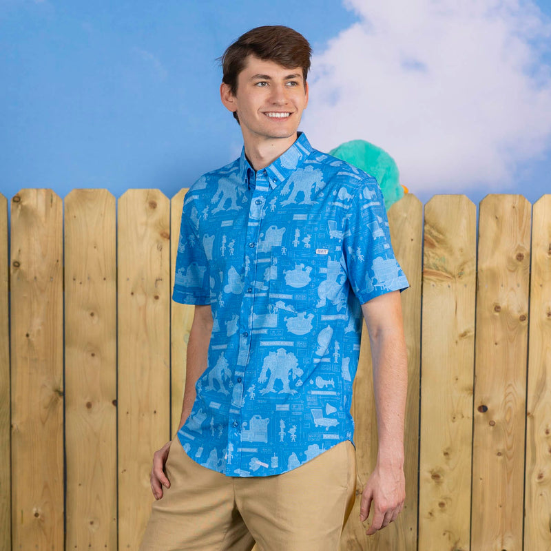 RSVLTS Backyard Blueprints KUNUFLEX Short Sleeve Shirt in Blue — detail 2