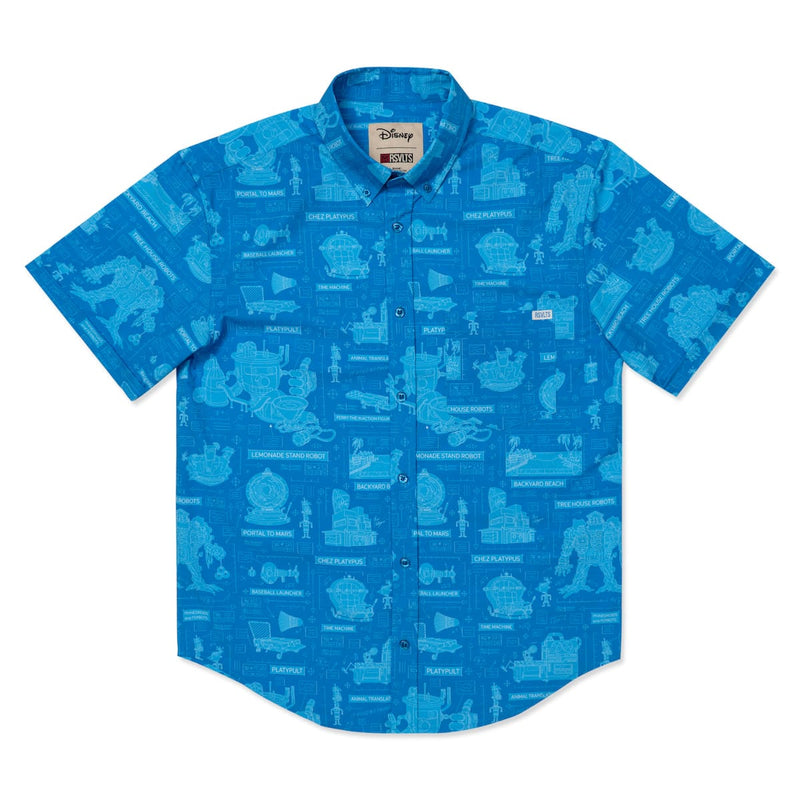 RSVLTS Backyard Blueprints KUNUFLEX Short Sleeve Shirt in Blue — detail 3