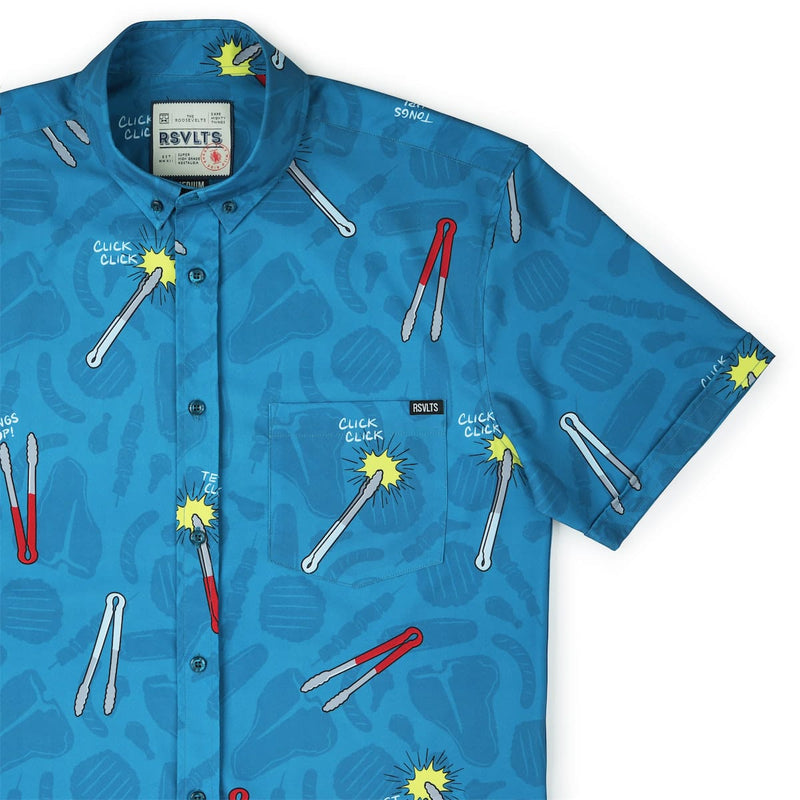 RSVLTS BIG Let Me See That Tong KUNUFLEX Short Sleeve Shirt in Blue — front view