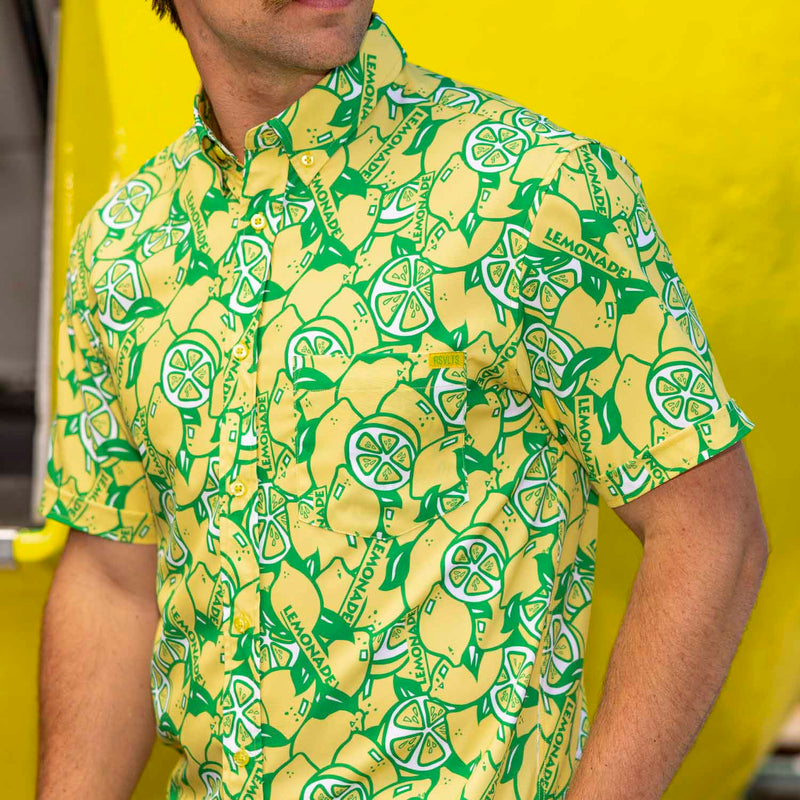 RSVLTS When Life Gives You Lemons KUNUFLEX Short Sleeve Shirt in Green — front view