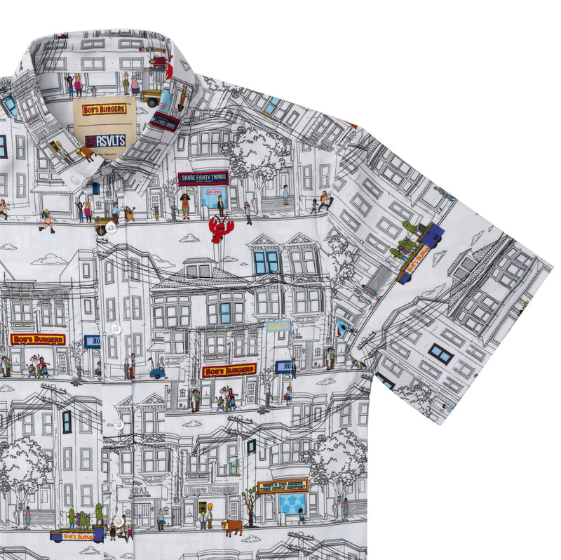 RSVLTS Welcome to Ocean Avenue KUNUFLEX Short Sleeve Shirt in Gray — front view