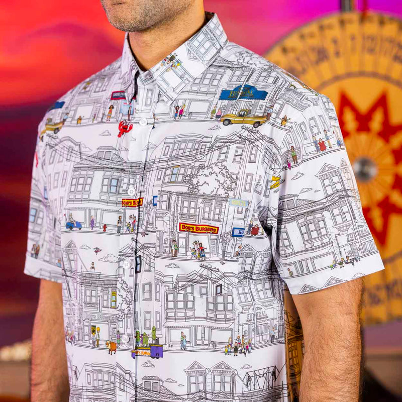 RSVLTS Welcome to Ocean Avenue KUNUFLEX Short Sleeve Shirt in Gray — detail 4