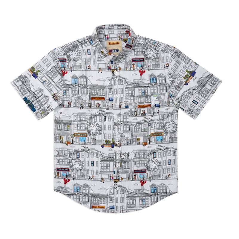 RSVLTS Welcome to Ocean Avenue KUNUFLEX Short Sleeve Shirt in Gray — detail 5